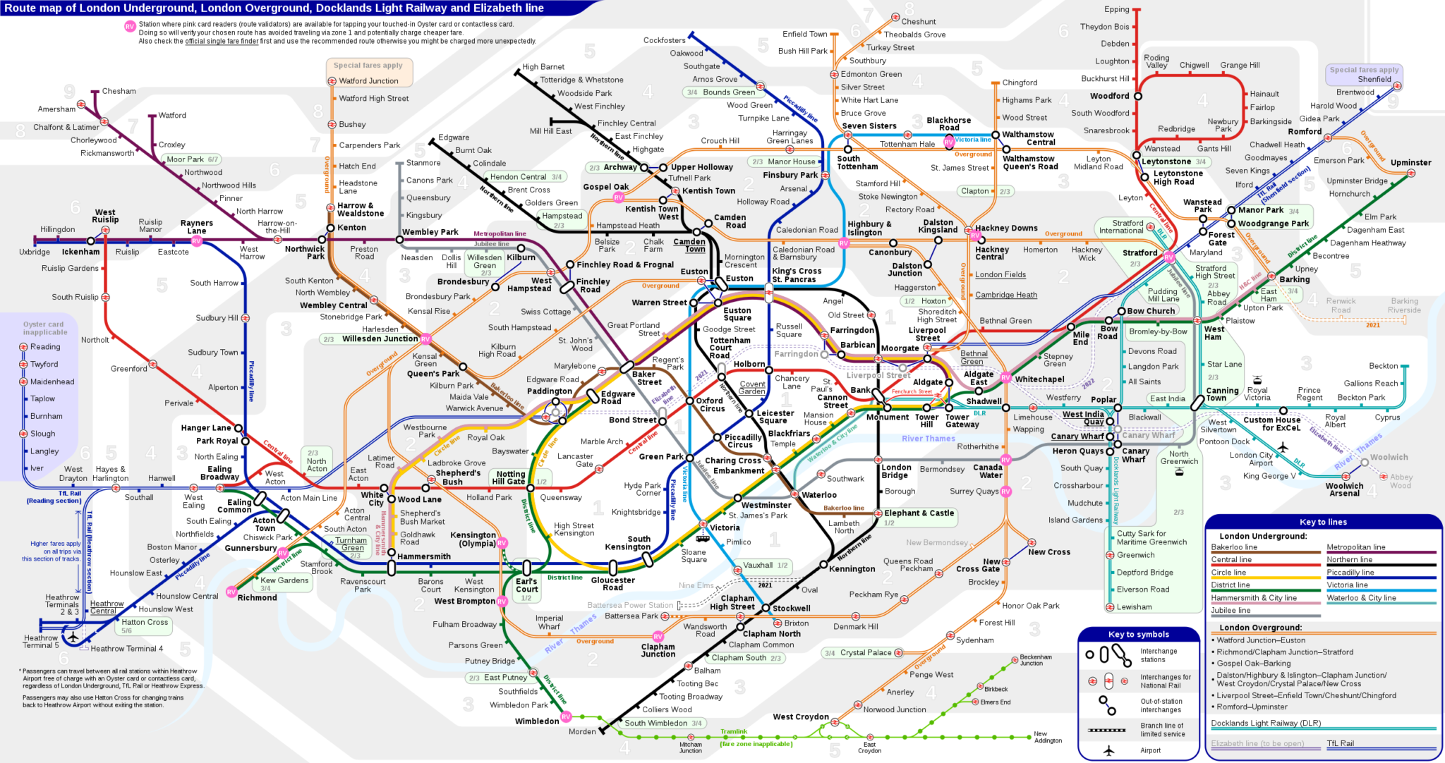 London Underground Map Showing Zones